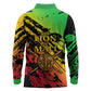 Sundiata Keita Long Sleeve Polo Shirt with Regal Portrait, Lion of Mali Title and Bold Tribal Brushstroke Pattern - African Pride