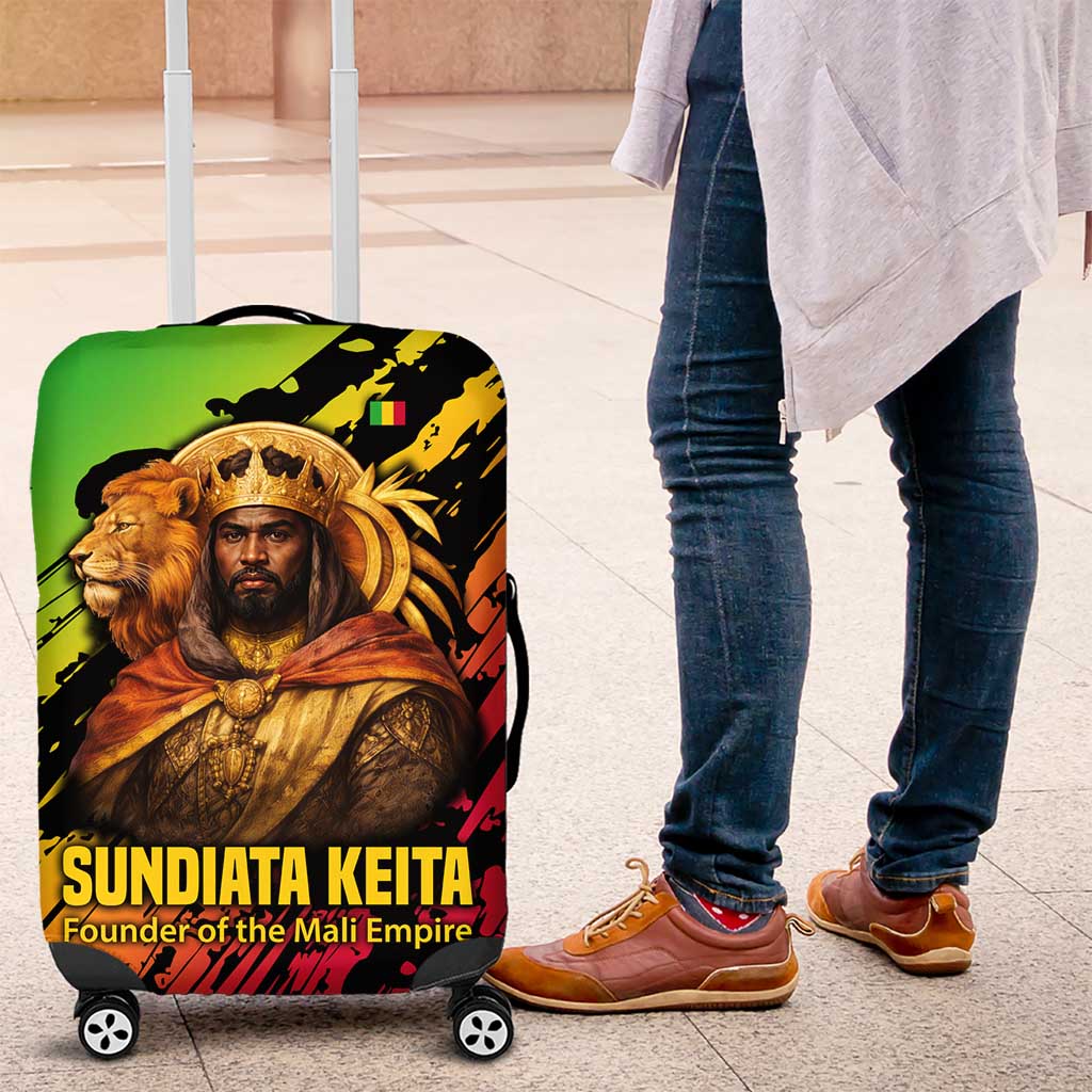 Sundiata Keita Luggage Cover with Regal Portrait, Lion of Mali Title and Bold Tribal Brushstroke Pattern - African Pride