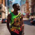 Sundiata Keita Men Tank Top with Regal Portrait, Lion of Mali Title and Bold Tribal Brushstroke Pattern - African Pride
