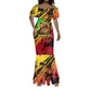 Sundiata Keita Mermaid Dress with Regal Portrait, Lion of Mali Title and Bold Tribal Brushstroke Pattern - African Pride
