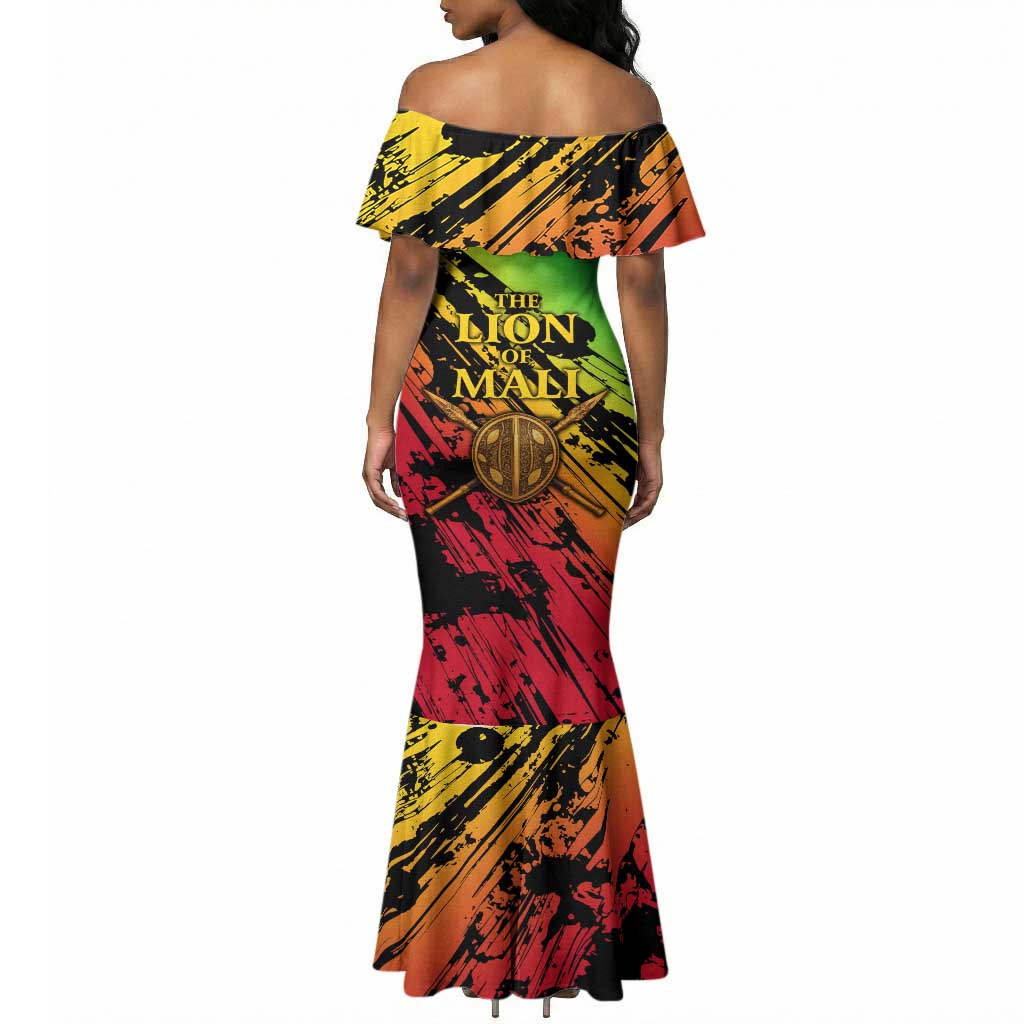 Sundiata Keita Mermaid Dress with Regal Portrait, Lion of Mali Title and Bold Tribal Brushstroke Pattern - African Pride