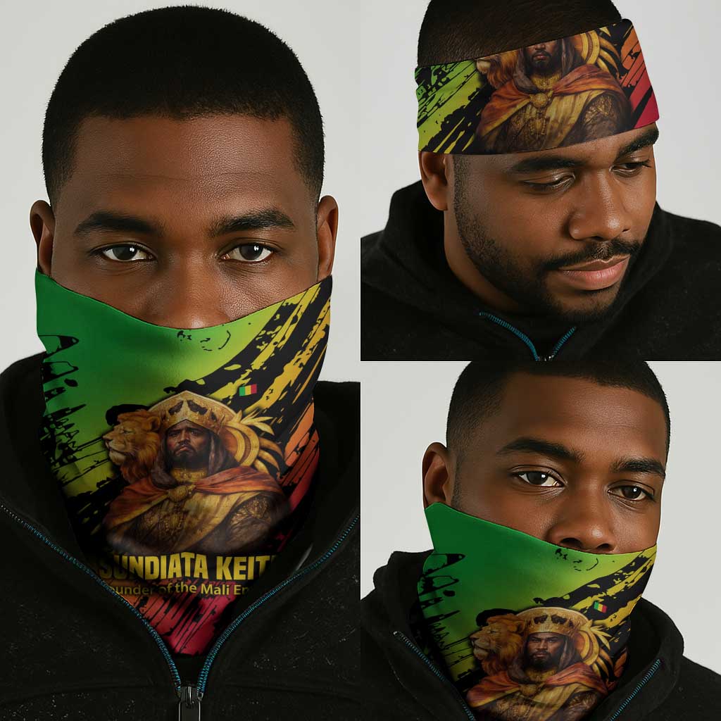 Sundiata Keita Neck Gaiter with Regal Portrait, Lion of Mali Title and Bold Tribal Brushstroke Pattern - African Pride