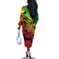 Sundiata Keita Off The Shoulder Long Sleeve Dress with Regal Portrait, Lion of Mali Title and Bold Tribal Brushstroke Pattern - African Pride