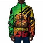 Sundiata Keita Padded Jacket with Regal Portrait, Lion of Mali Title and Bold Tribal Brushstroke Pattern - African Pride