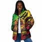 Sundiata Keita Padded Jacket with Regal Portrait, Lion of Mali Title and Bold Tribal Brushstroke Pattern - African Pride