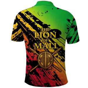 Sundiata Keita Polo Shirt with Regal Portrait, Lion of Mali Title and Bold Tribal Brushstroke Pattern - African Pride