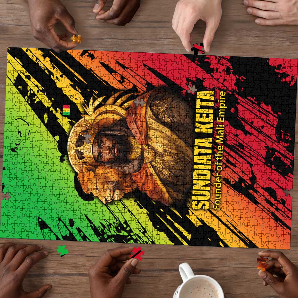 Sundiata Keita Puzzle with Regal Portrait, Lion of Mali Title and Bold Tribal Brushstroke Pattern - African Pride