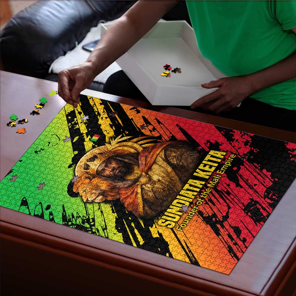 Sundiata Keita Puzzle with Regal Portrait, Lion of Mali Title and Bold Tribal Brushstroke Pattern - African Pride