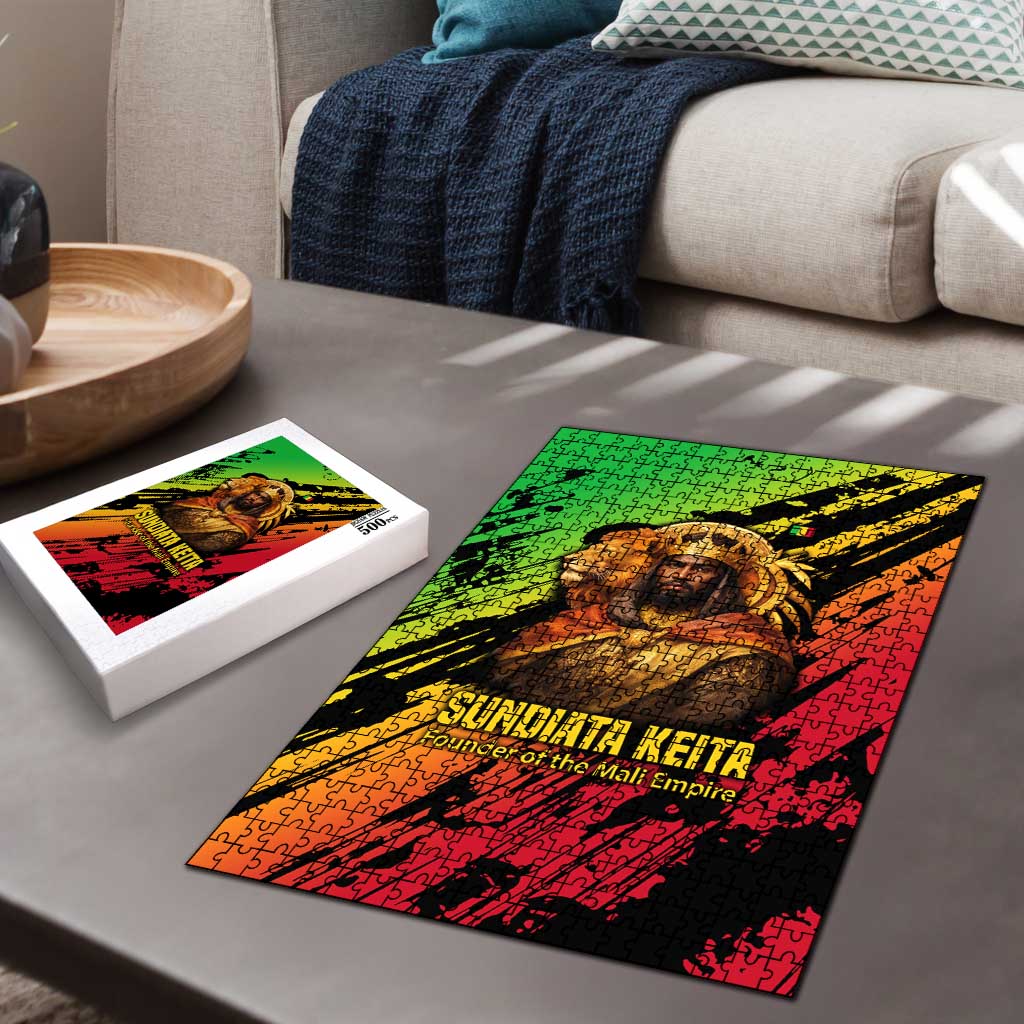 Sundiata Keita Puzzle with Regal Portrait, Lion of Mali Title and Bold Tribal Brushstroke Pattern - African Pride
