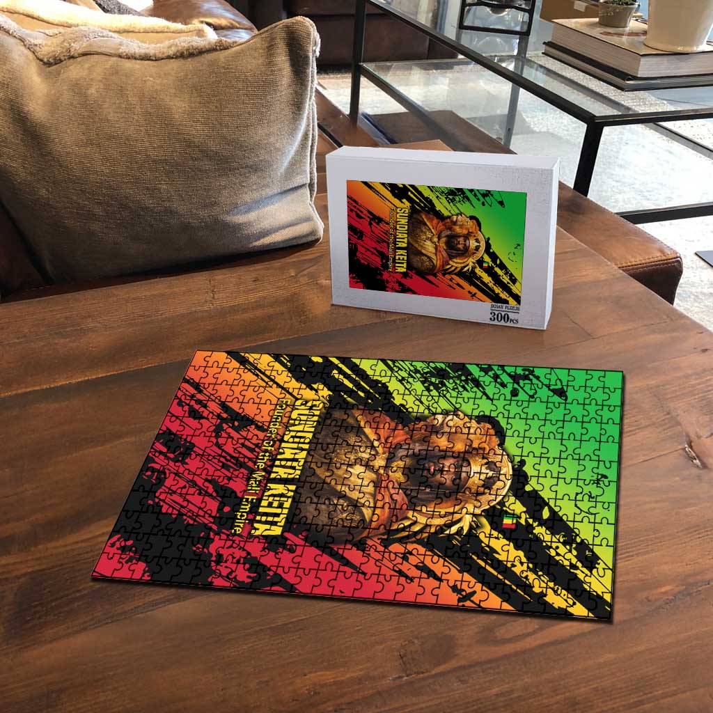 Sundiata Keita Puzzle with Regal Portrait, Lion of Mali Title and Bold Tribal Brushstroke Pattern - African Pride