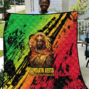 Sundiata Keita Quilt with Regal Portrait, Lion of Mali Title and Bold Tribal Brushstroke Pattern - African Pride