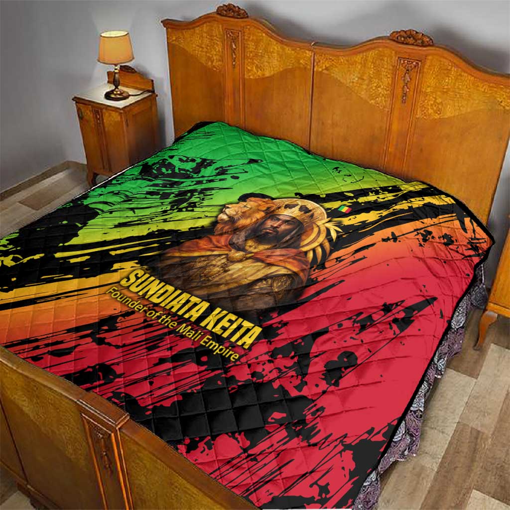 Sundiata Keita Quilt with Regal Portrait, Lion of Mali Title and Bold Tribal Brushstroke Pattern - African Pride