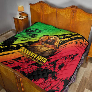Sundiata Keita Quilt with Regal Portrait, Lion of Mali Title and Bold Tribal Brushstroke Pattern - African Pride