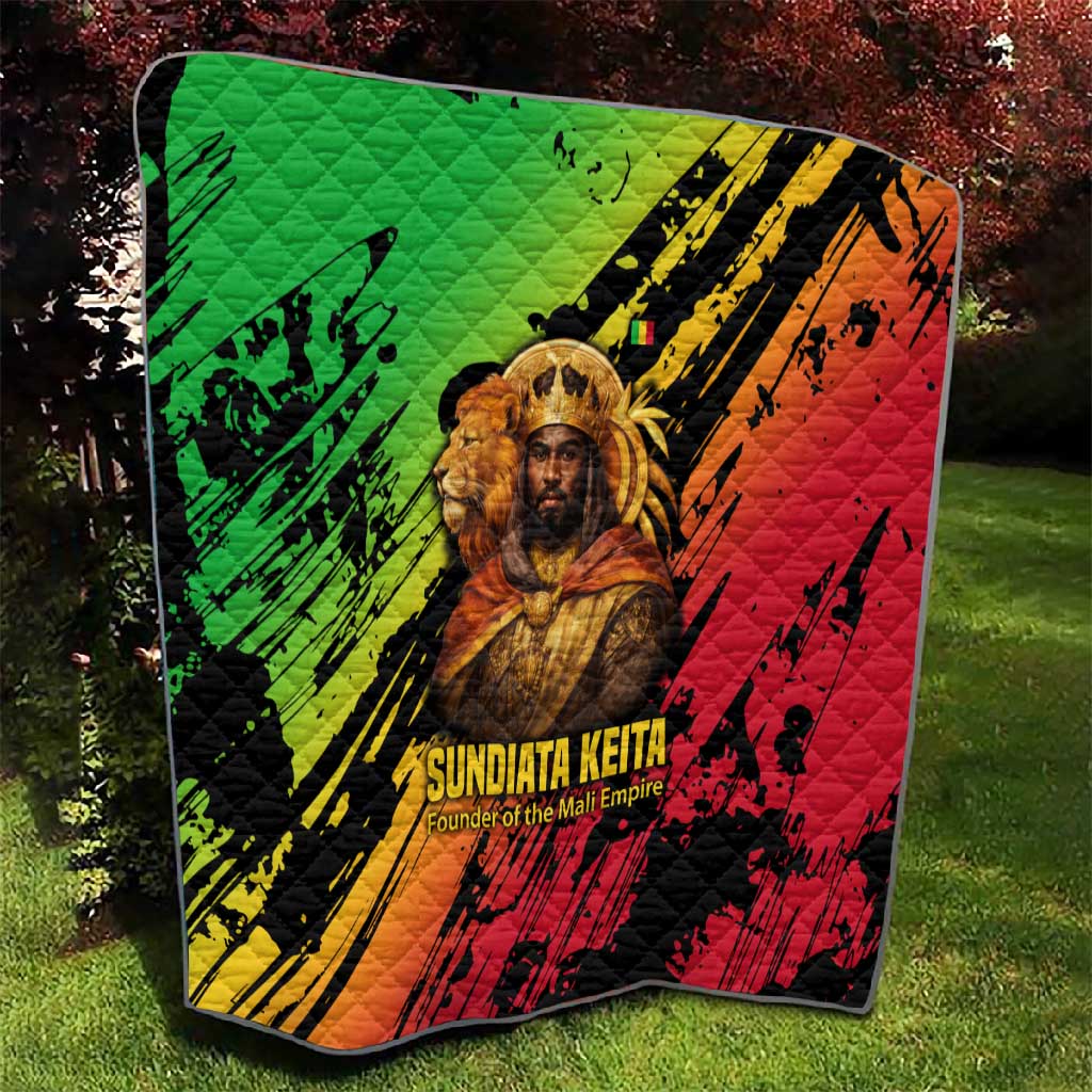 Sundiata Keita Quilt with Regal Portrait, Lion of Mali Title and Bold Tribal Brushstroke Pattern - African Pride