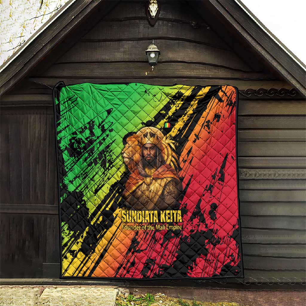 Sundiata Keita Quilt with Regal Portrait, Lion of Mali Title and Bold Tribal Brushstroke Pattern - African Pride