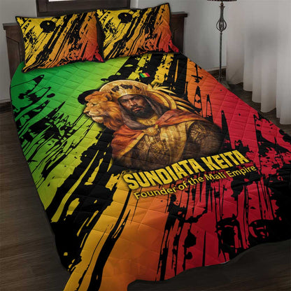 Sundiata Keita Quilt Bed Set with Regal Portrait, Lion of Mali Title and Bold Tribal Brushstroke Pattern - African Pride