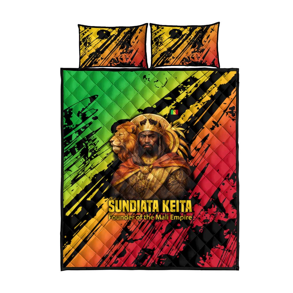 Sundiata Keita Quilt Bed Set with Regal Portrait, Lion of Mali Title and Bold Tribal Brushstroke Pattern - African Pride