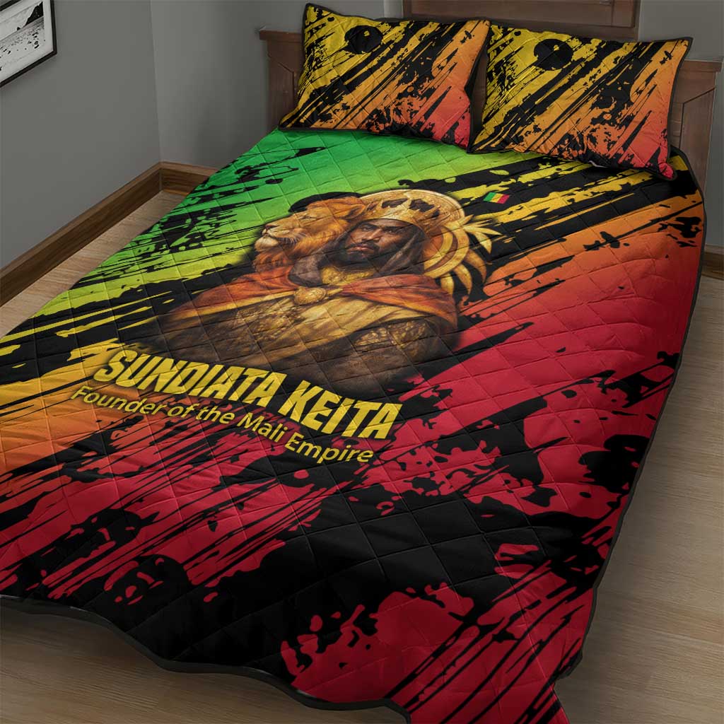 Sundiata Keita Quilt Bed Set with Regal Portrait, Lion of Mali Title and Bold Tribal Brushstroke Pattern - African Pride