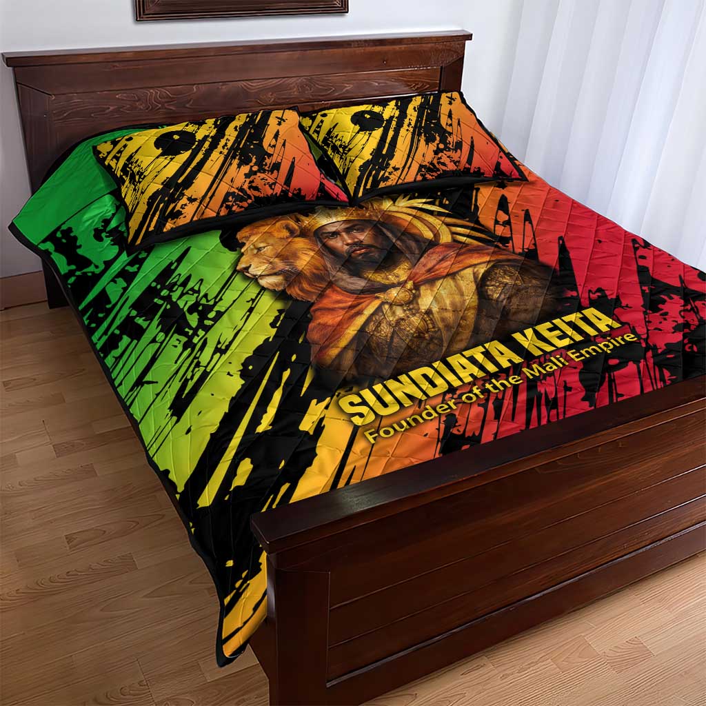 Sundiata Keita Quilt Bed Set with Regal Portrait, Lion of Mali Title and Bold Tribal Brushstroke Pattern - African Pride