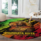 Sundiata Keita Round Carpet with Regal Portrait, Lion of Mali Title and Bold Tribal Brushstroke Pattern - African Pride