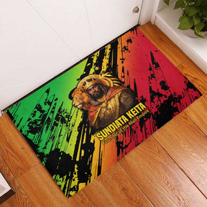 Sundiata Keita Rubber Doormat with Regal Portrait, Lion of Mali Title and Bold Tribal Brushstroke Pattern - African Pride