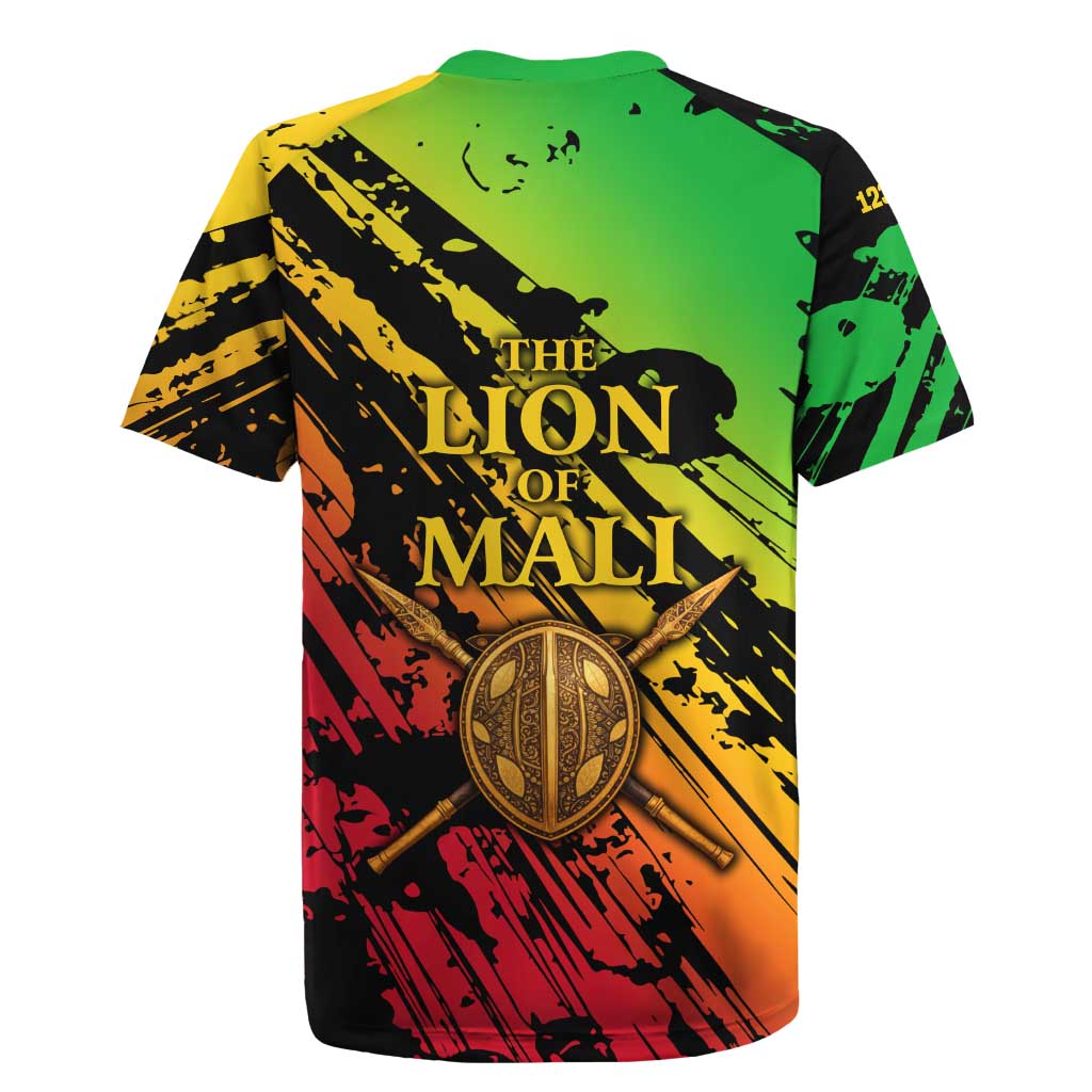 Sundiata Keita Rugby Jersey with Regal Portrait, Lion of Mali Title and Bold Tribal Brushstroke Pattern - African Pride