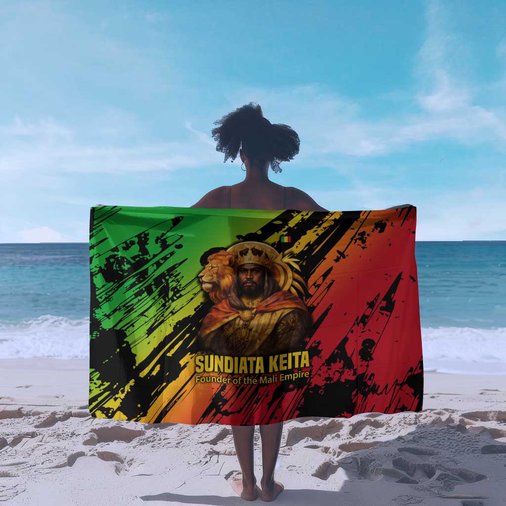 Sundiata Keita Sarong with Regal Portrait, Lion of Mali Title and Bold Tribal Brushstroke Pattern - African Pride