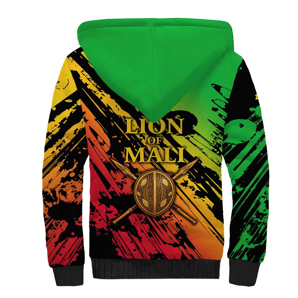 Sundiata Keita Sherpa Hoodie with Regal Portrait, Lion of Mali Title and Bold Tribal Brushstroke Pattern - African Pride