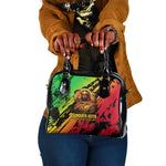 Sundiata Keita Shoulder Handbag with Regal Portrait, Lion of Mali Title and Bold Tribal Brushstroke Pattern - African Pride