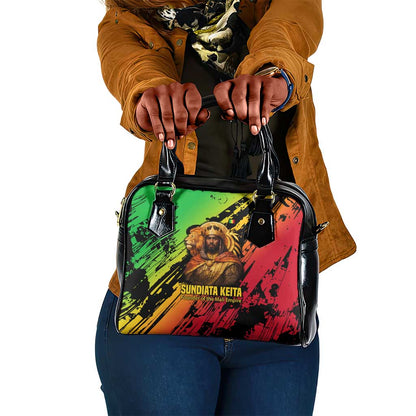Sundiata Keita Shoulder Handbag with Regal Portrait, Lion of Mali Title and Bold Tribal Brushstroke Pattern - African Pride