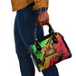Sundiata Keita Shoulder Handbag with Regal Portrait, Lion of Mali Title and Bold Tribal Brushstroke Pattern - African Pride
