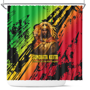 Sundiata Keita Shower Curtain with Regal Portrait, Lion of Mali Title and Bold Tribal Brushstroke Pattern - African Pride