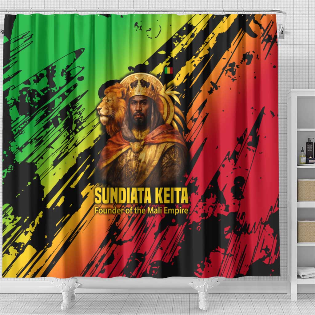 Sundiata Keita Shower Curtain with Regal Portrait, Lion of Mali Title and Bold Tribal Brushstroke Pattern - African Pride