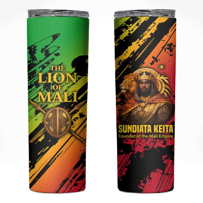 Sundiata Keita Skinny Tumbler with Regal Portrait, Lion of Mali Title and Bold Tribal Brushstroke Pattern - African Pride