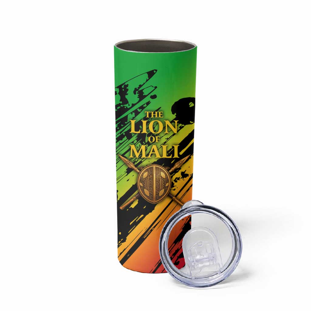 Sundiata Keita Skinny Tumbler with Regal Portrait, Lion of Mali Title and Bold Tribal Brushstroke Pattern - African Pride