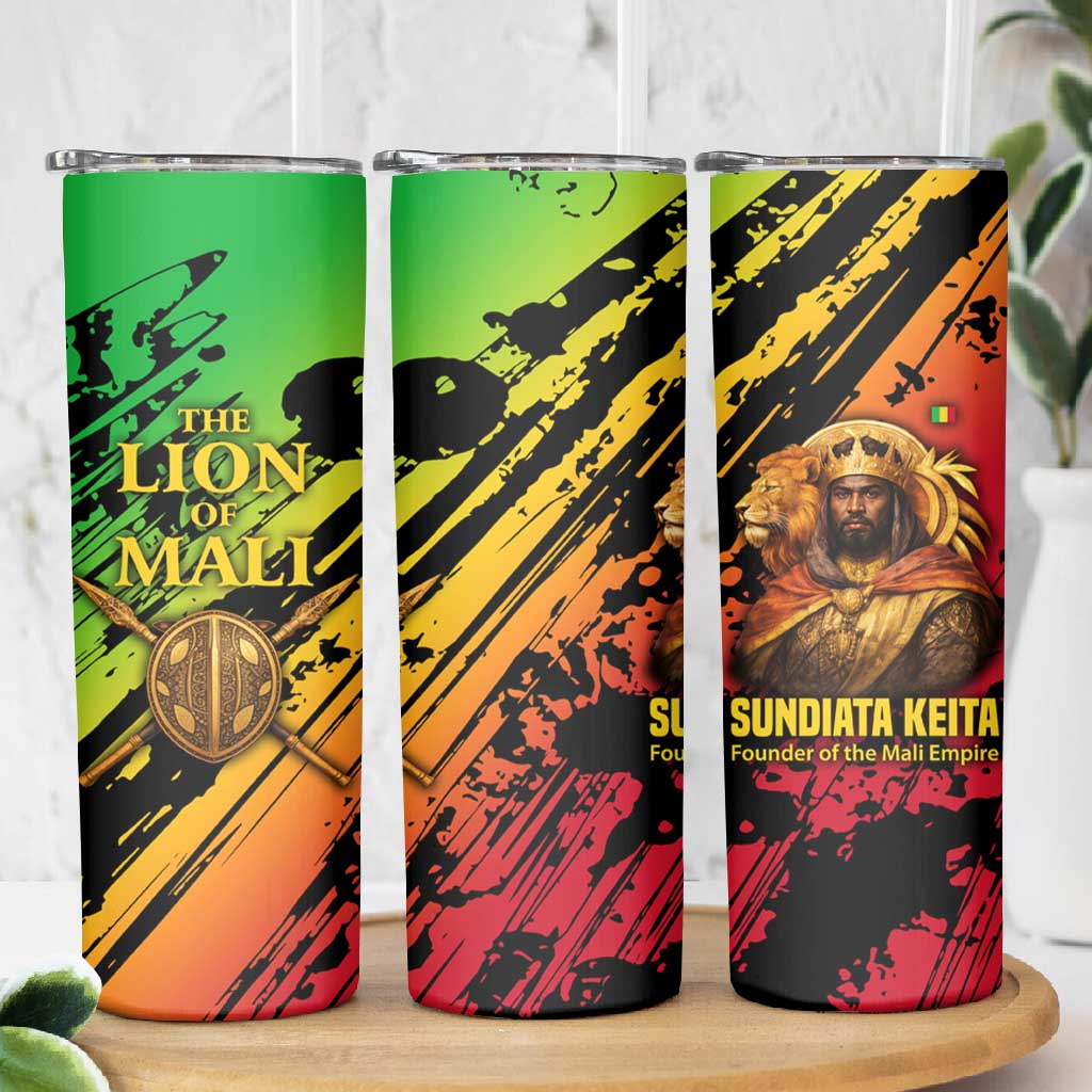 Sundiata Keita Skinny Tumbler with Regal Portrait, Lion of Mali Title and Bold Tribal Brushstroke Pattern - African Pride