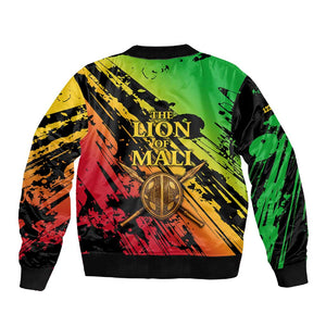 Sundiata Keita Sleeve Zip Bomber Jacket with Regal Portrait, Lion of Mali Title and Bold Tribal Brushstroke Pattern - African Pride