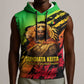 Sundiata Keita Sleeveless Hoodie with Regal Portrait, Lion of Mali Title and Bold Tribal Brushstroke Pattern - African Pride