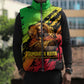 Sundiata Keita Sleeveless Puffer Jacket with Regal Portrait, Lion of Mali Title and Bold Tribal Brushstroke Pattern - African Pride