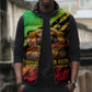 Sundiata Keita Sleeveless Puffer Jacket with Regal Portrait, Lion of Mali Title and Bold Tribal Brushstroke Pattern - African Pride