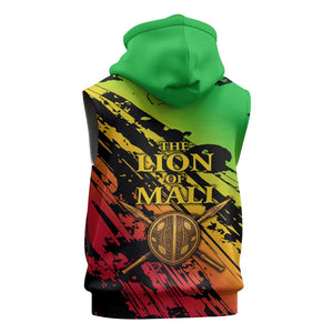 Sundiata Keita Sleeveless Zip Hoodie with Regal Portrait, Lion of Mali Title and Bold Tribal Brushstroke Pattern - African Pride