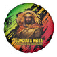 Sundiata Keita Spare Tire Cover with Regal Portrait, Lion of Mali Title and Bold Tribal Brushstroke Pattern - African Pride
