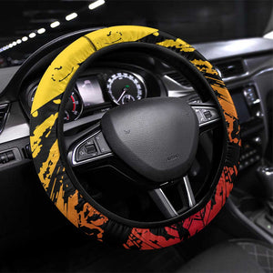 Sundiata Keita Steering Wheel Cover with Regal Portrait, Lion of Mali Title and Bold Tribal Brushstroke Pattern - African Pride