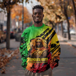 Sundiata Keita Sweatshirt with Regal Portrait, Lion of Mali Title and Bold Tribal Brushstroke Pattern - African Pride