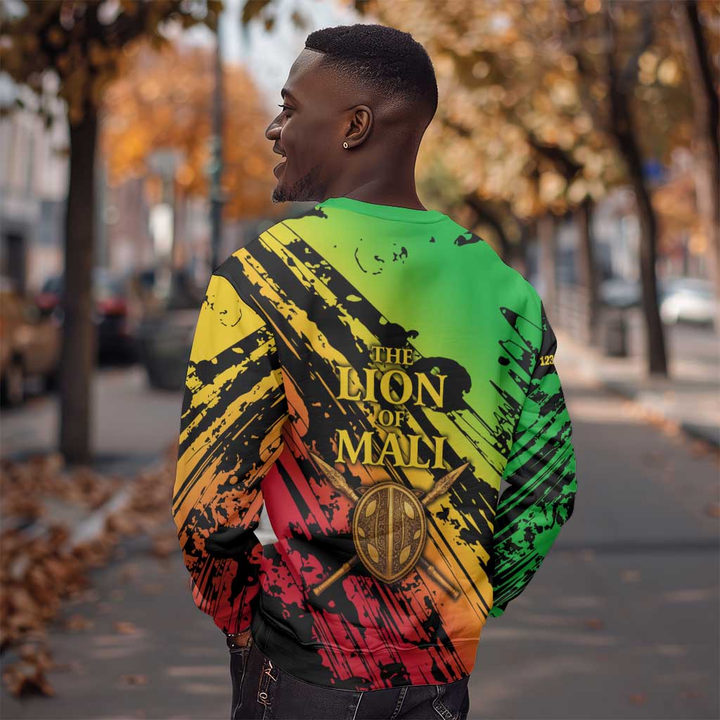 Sundiata Keita Sweatshirt with Regal Portrait, Lion of Mali Title and Bold Tribal Brushstroke Pattern - African Pride