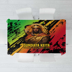 Sundiata Keita Tablecloth with Regal Portrait, Lion of Mali Title and Bold Tribal Brushstroke Pattern - African Pride