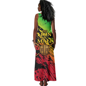 Sundiata Keita Tank Maxi Dress with Regal Portrait, Lion of Mali Title and Bold Tribal Brushstroke Pattern - African Pride