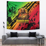 Sundiata Keita Tapestry with Regal Portrait, Lion of Mali Title and Bold Tribal Brushstroke Pattern - African Pride