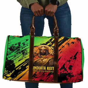 Sundiata Keita Travel Bag with Regal Portrait, Lion of Mali Title and Bold Tribal Brushstroke Pattern - African Pride