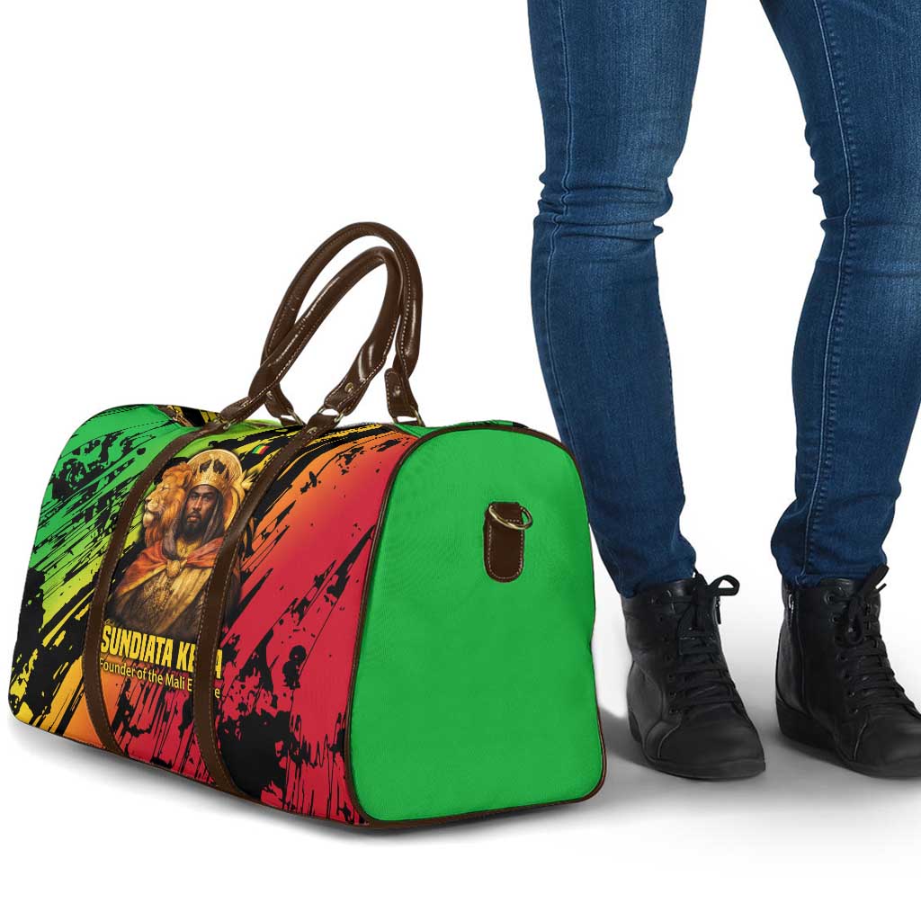 Sundiata Keita Travel Bag with Regal Portrait, Lion of Mali Title and Bold Tribal Brushstroke Pattern - African Pride